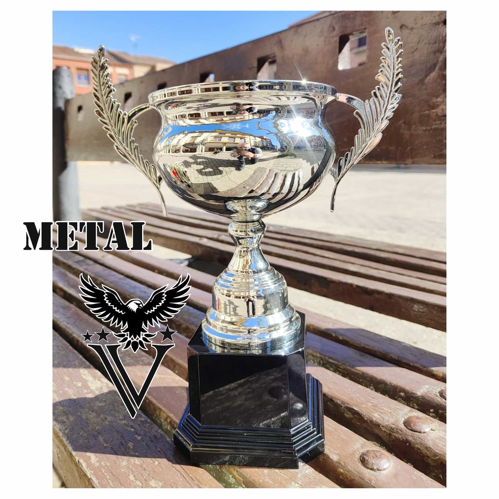 Copa de gran calidad metálica con asas plateada 