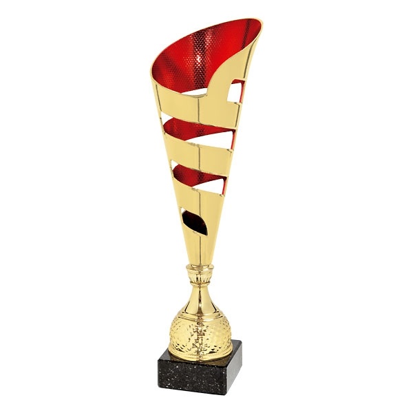 Copa dorada campana conica detalles en rojo 