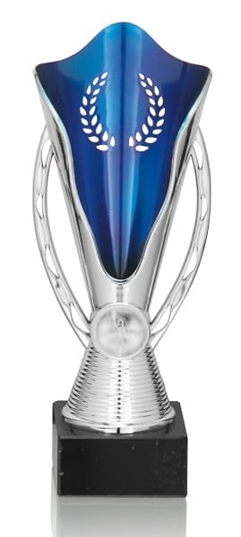 Copa plateada y azul con alojamiento para disco 