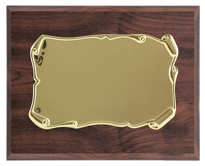 Placa conmemorativa pergamino dorado formas redondas 