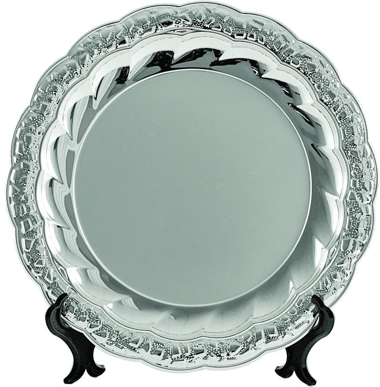 Plato decorativo plateado floral 
