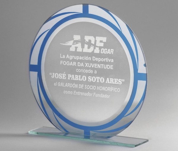 Trofeo Azul de Cristal Personalizable modelo Cosolapa 