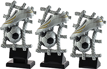 Trofeo acabado plata bota y balón de Futbol. 