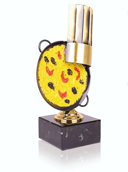 Trofeo cocina paella con gorro en metal 