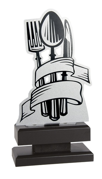 Trofeo corte metal cubiertos cinta 