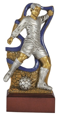 Trofeo resina futbol masculino dos colores 65x25 mm Azul 18 cm 