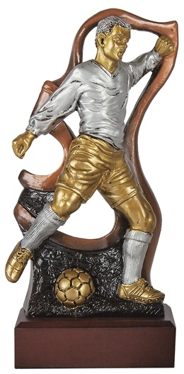 Trofeo resina futbol masculino dos colores 65x25 mm Cobre 23 cm 