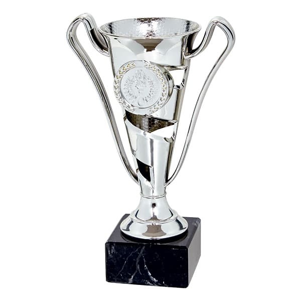 Copa modernista en plateado con asas 45x20 mm 17 cm 