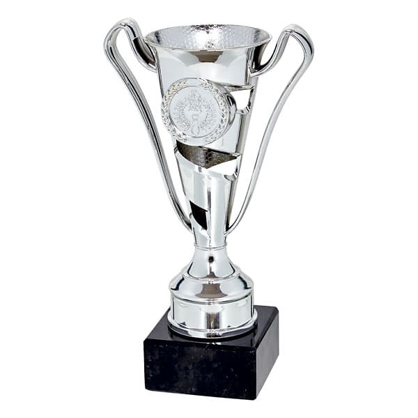 Copa modernista en plateado con asas 50x20 mm 19 cm 