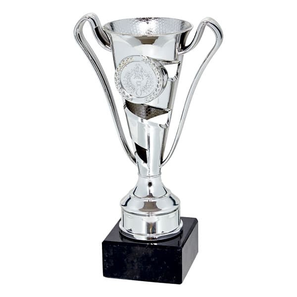Copa modernista en plateado con asas 