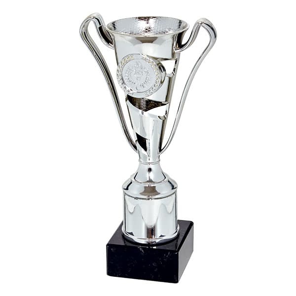 Copa modernista en plateado con asas 