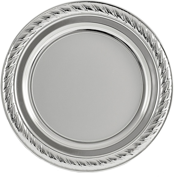 Plato plateado con decoracion lineal 
