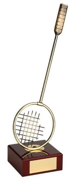Trofeo bádminton raqueta dorada 