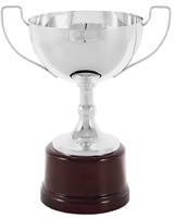 Copa Cilíndrica Plateada Peana Madera Circular