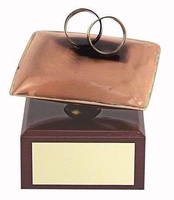 Trofeo aniversario cojín con anillos