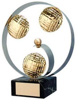 Trofeo petanca circulo plateado bolas dentro
