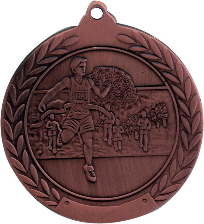 Medalla Deportiva de 50 mm Ø acabado en oro de atletismo. 