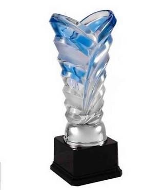 Trofeo Escultura Diseño Plateado y Azul 