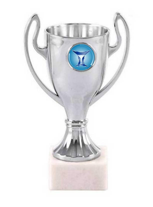 Trofeo Participación Plateado y azul con disco deportivo 
