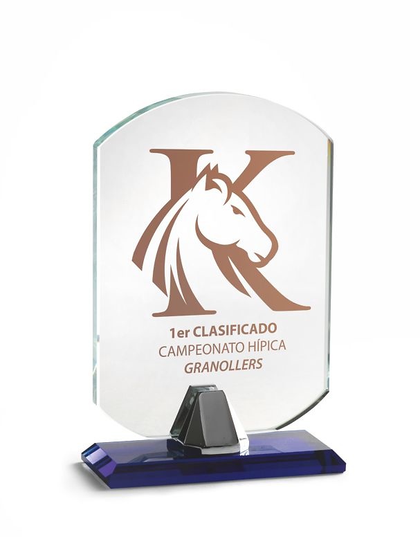 Trofeo Silao de cristal con peana en azul 