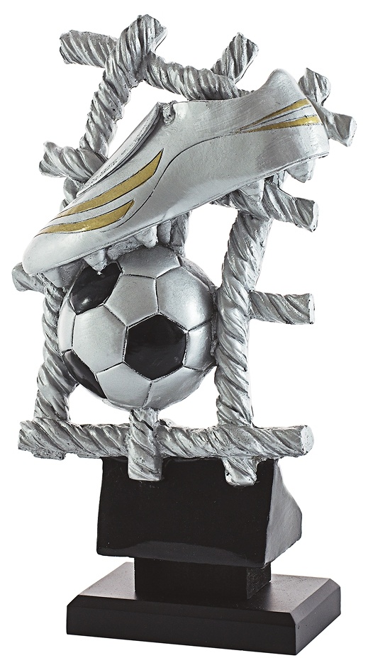 Trofeo acabado plata bota y balón de Futbol. 