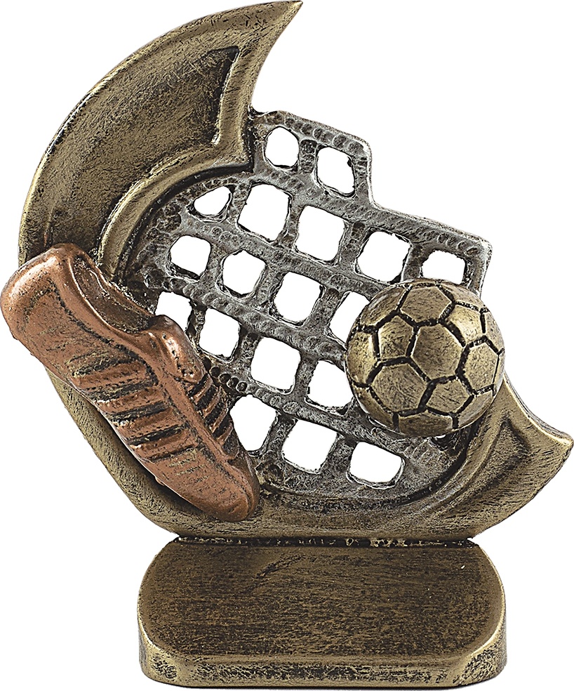 Trofeo de resina negro, plata y oro para Fútbol 