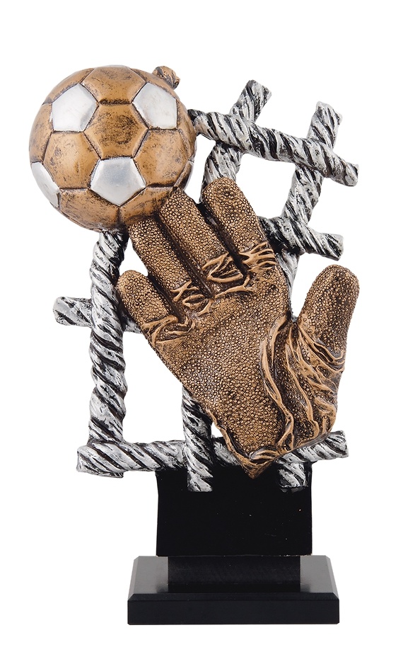 Trofeo guante de Futbol con balon en resina. 