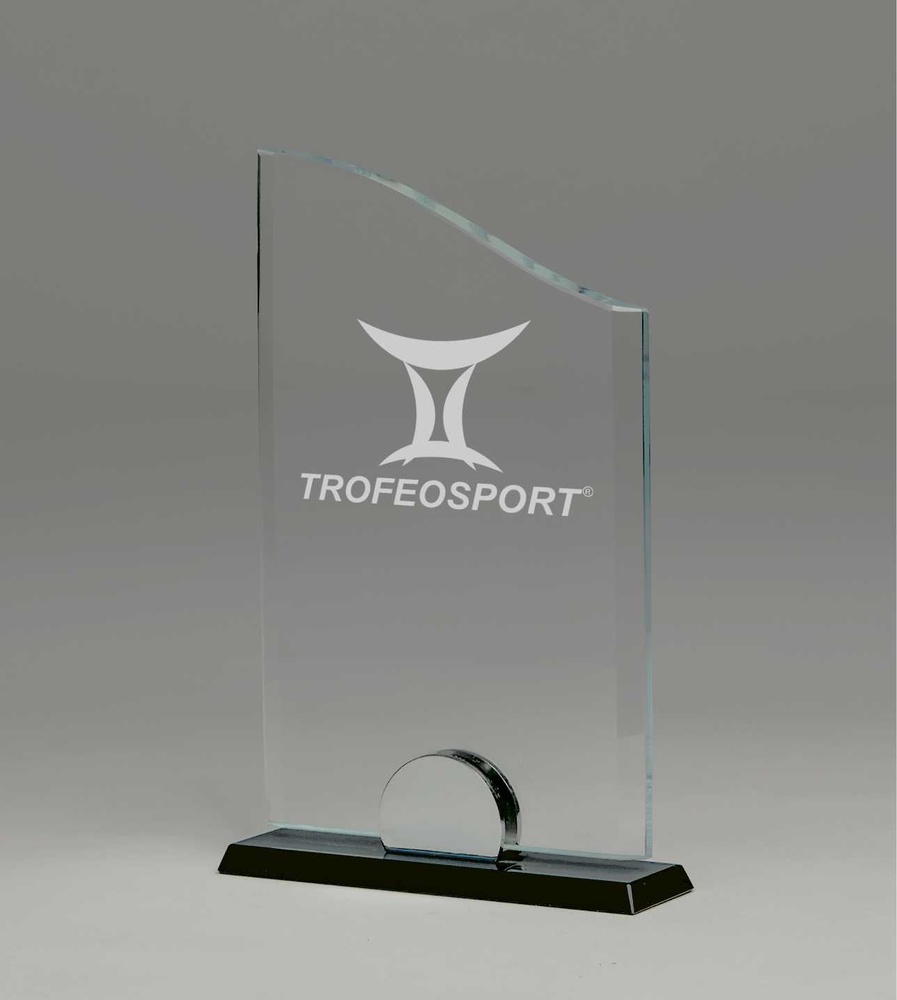 Trofeo personalizable en cristal con forma de curva superior 