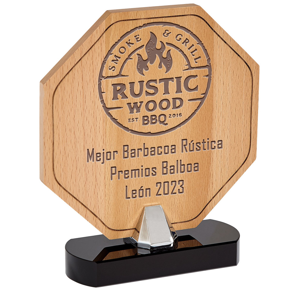 Trofeo personalizable hexagonal en madera wood 