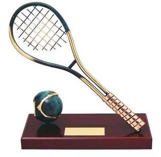 Trofeo tenis raqueta y pelota peana madera 