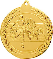Medalla Deportiva de 50 mm Ø acabado en oro de atletismo.