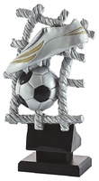 Trofeo acabado plata bota y balón de Futbol.