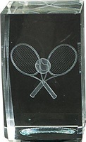 Trofeo cubo de cristal grabacion 3D raquetas de tenis