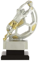 Trofeo portero de Fútbol acabado oro y plata.